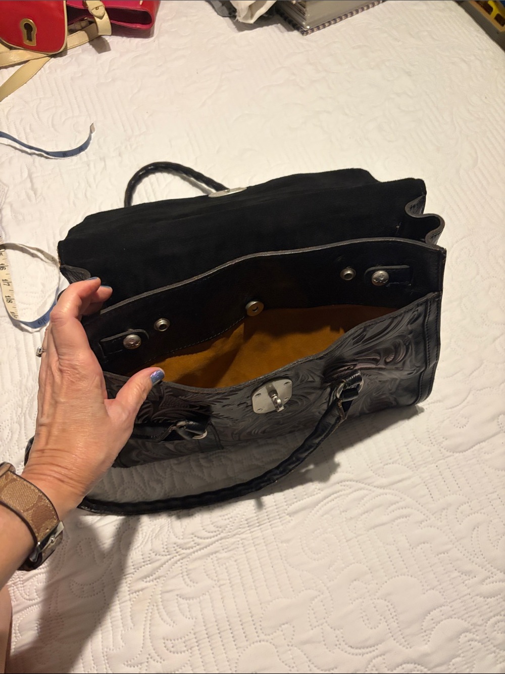 Patricia Nash Embossed Floral Leather Tote Bag - Picture 5 of 8